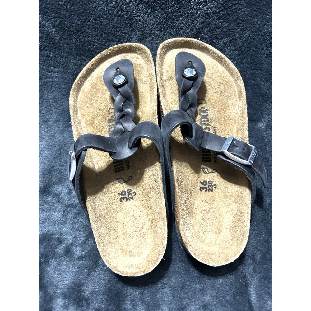 Birkenstock Gizeh Braided Women's Size 5 Black Leather Thong Sandals